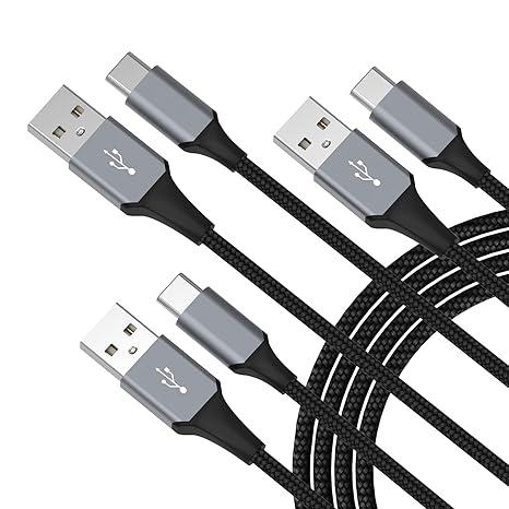 USB C Cable 3-Pack(3ft/6ft/6ft), USB A to USB C Fast Charger Cord Nylon Braided Compatible with 16/15/Plus/Pro/Pro Max，Galaxy S25 S24 S23 S22 A51 S10 S9, and Other USB C Devices-Black