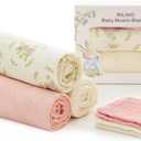 5 Pack Muslin Swaddle Blankets & Baby Burp Cloths, Soft & Breathable Cotton Baby Blankets, Receiving Blankets for Newborn Girl, Nursery Infant Essentials, Swaddling Wrap for Unisex (Pink & White) (1 - Pink & Ivory, Rabbit)