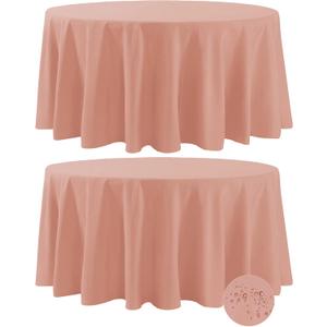 Fokitut 2 Pack Waterproof Round Tablecloth, 120 Inch, Stain Resistant and Wrinkle Polyester Table Cloth, Fabric Table Cover for Kitchen Dining, Wedding, Party, Holiday Dinner-Dusty Pink