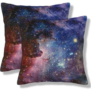 Galaxy Space Pillow Covers Starry Night Stars Square Throw Pillow Cases 18x18 Inch Set of 2 Cosmic Universe Decorative Pillowcase Cushion Cover for Sofa Couch Bed Living Room