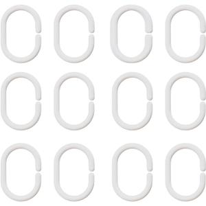 12 Pack Shower Curtain Rings Plastic Shower Curtain Hooks C-Shaped Rings Hook Hanger Bath Drape Loop Clip Glide for Bathroom Shower Window Rod (White)