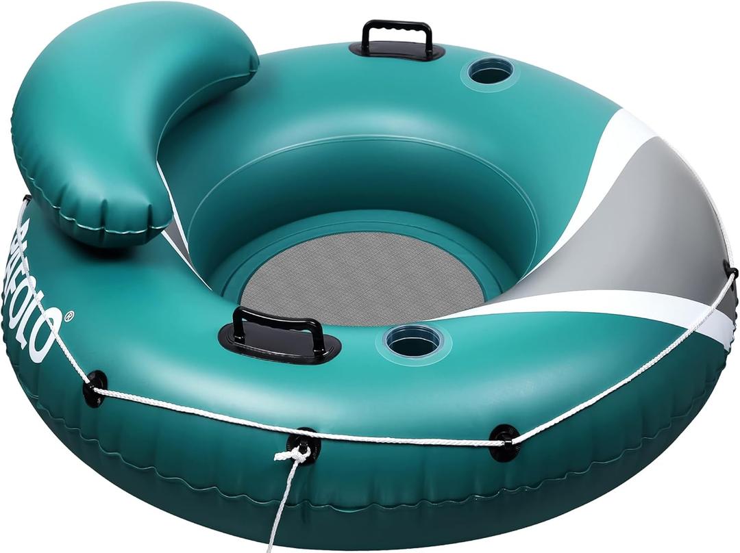 River Tubes for Floating Heavy Duty, Pool Float Adult, 45" Inflatable Float Tube for Beach Lake Rafting, River Floats with Mesh Bottom (Green and Grey)