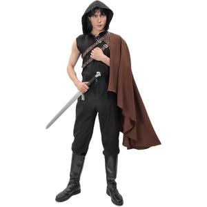 DAZCOS Renaissance Half Shoulder Cape Medieval Steampunk Shawl with Belt for Men Women LARP Costume for Halloween (Brown)