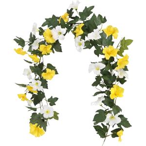Petunias Artificial Flower Vines Garland for Outdoor Wedding Garden Indoor Home Decor 5.7ft Silk UV Resistant Realistic Hanging Vines Glory Flowers with Wire(Yellow)