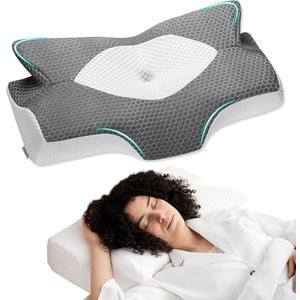 Elviros Cervical Memory Foam Pillows for Neck and Shoulder Pain, Neck Pillow for Sleeping, Side Sleeper Pillows for Adults, Ergonomic Orthopedic Sleeping for Back and Stomach Sleepers (Medium Firm)