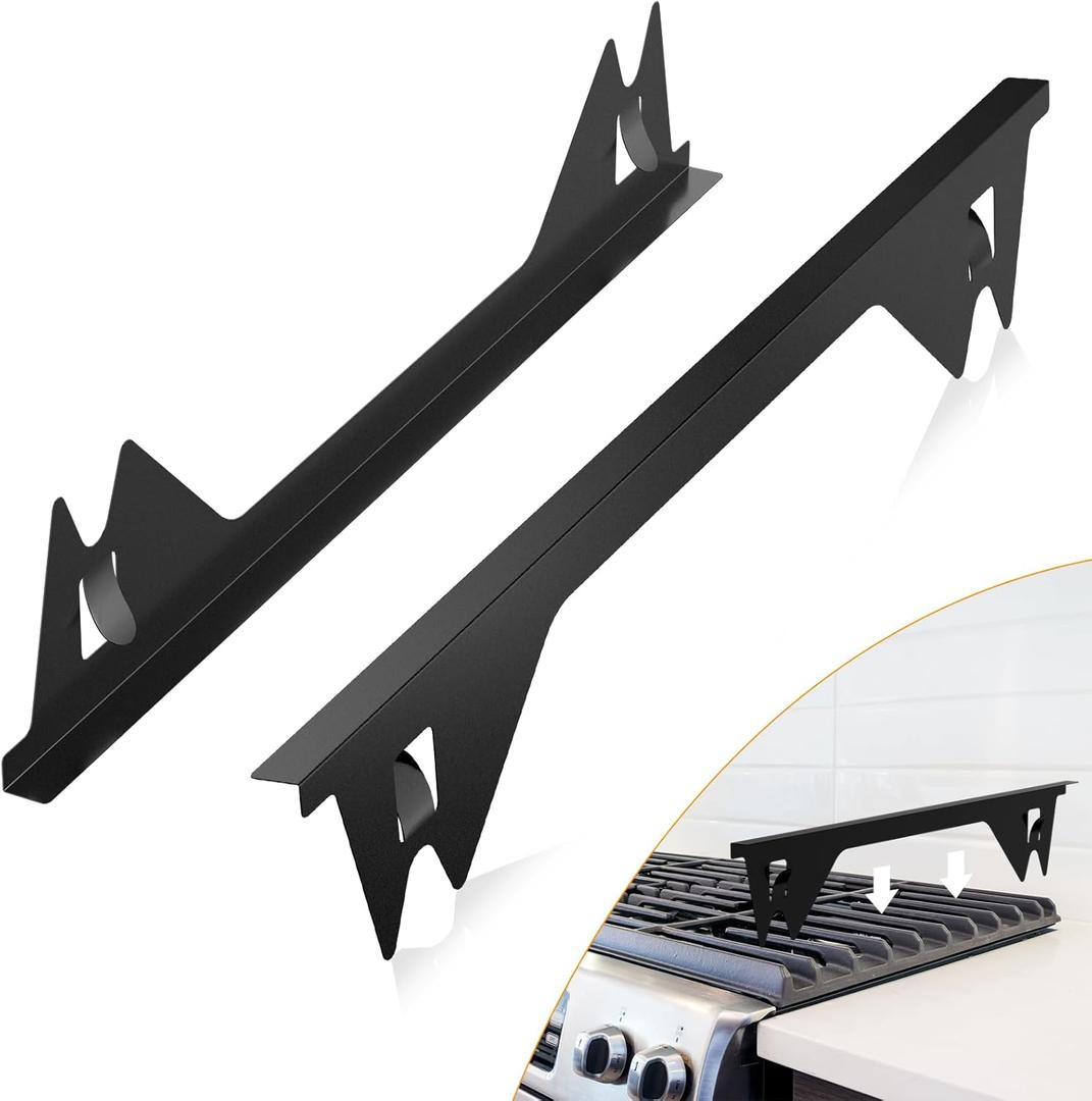 Stove Gap Covers Stainless Steel -Length 23.4" Width 0.79",Stove Gap Filler, Oven Gap Filler, Oven Side Gap Filler, Range Trim Kit, Heat Resistant and Easy to Clean, Black (2PCS)