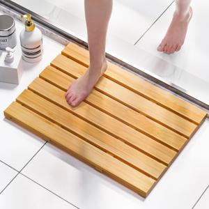 Bamboo Bath Mat - Non Slip Waterproof Wooden Shower Floor Mat for Bathroom, Sauna, Spa, Outdoor Use (Natural, 21.26 x 14.17 x 1.3 Inch), Pack Of 2