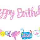 Pool Birthday Party Banners 2Pcs Swimming Pool Party Cutout Banners Glitter Pink Hawaii Pool Party Garlands Baby Shower Decorations Hello Summer Pool Supplies for Girls