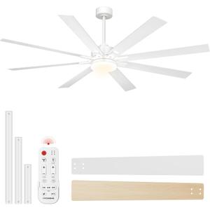 VIVOHOME 72 inch Ceiling Fans with Lights, Flush Mount Large Ceiling Fan with Remote Outdoor Indoor, for Living Room, Bedroom, Patios, 6+1 Speeds Reversible, 3CCT, Dimmable, Timer, White