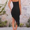 ZESICA Women's 2026 Summer Strapless Bodycon Tube Dress Sexy Off Shoulder Mesh Irregular Ruffle Backless Party Midi Dresses (Black, XL)