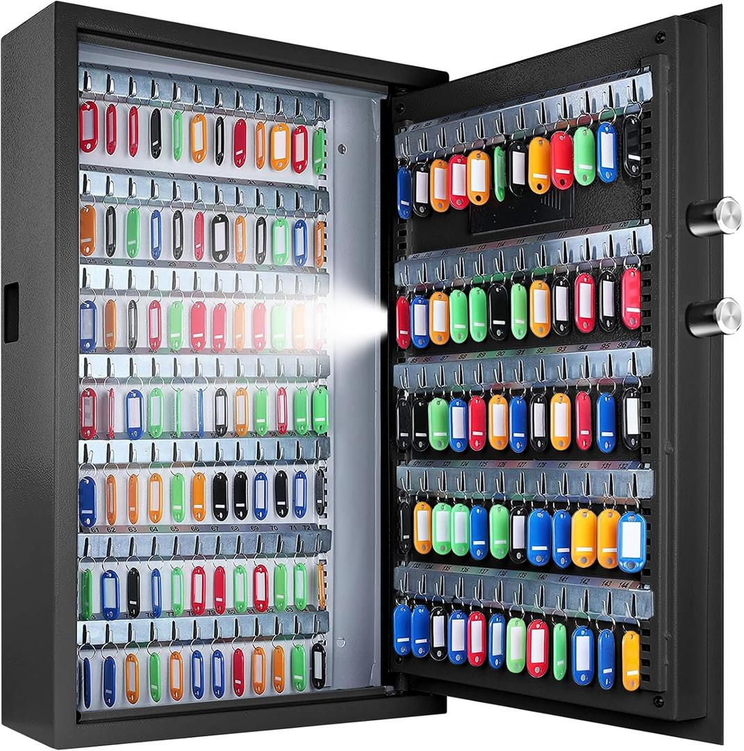 144 Position Key Lock Box Wall Mount with Combination Lock, Anti-theft Heavy Duty Key Safe with Adjustable Racks, Numbered Hooks and Colorful Key Tags, Key Box Organizer for Home Car Schools Office