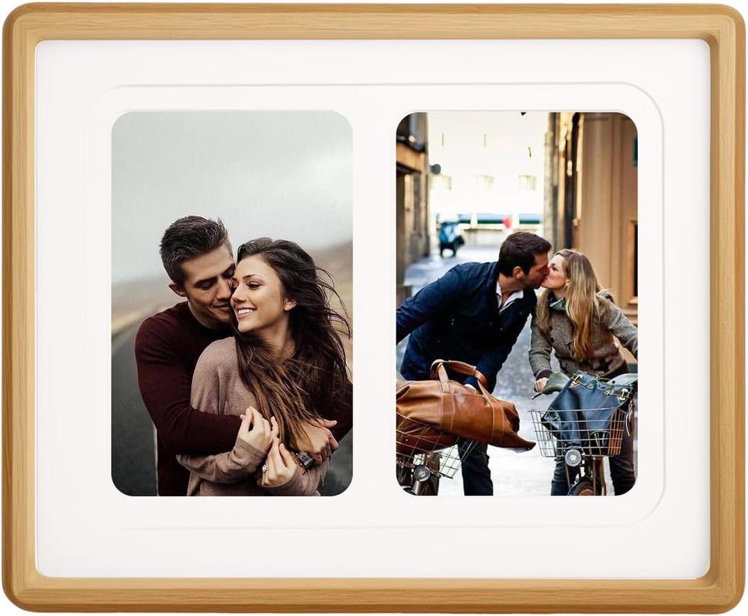 8x10 Collage Picture Frame Natural Solid Wood, 4x6 Collage Photo Frame Displays 2 Photos or 8x10 (Without Mat), Wooden Frame for Tabletop or Wall Mounting Display