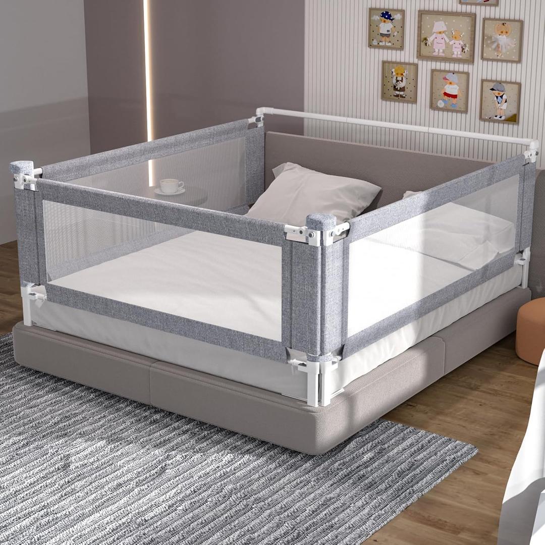 3-Piece Twin Size Bed Rail for Toddlers - Adjustable Baby Bed Rail Guard, Kids Safety Bed Rail for Twin Size Bed (74.8"x74.8"x39"-Grey)