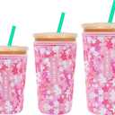 3 Pack Reusable Sleeve for Iced Coffee Cup, Coffee Neoprene Sleeve for Iced&Hot Drinks, Coffee Sleeve Compatible with Starbucks, Dunkin Coffee Cup. (Blooms Blushing)