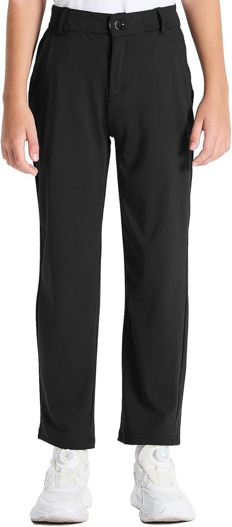 DEVOROPA Youth Boys Golf Pants Stretch Flat Front Dress Athletic Casual Pants School Uniform Chino Twill Pants Pockets (Black)