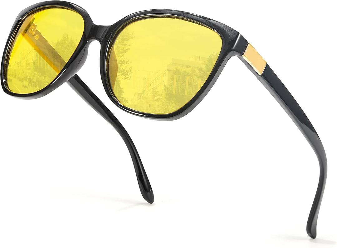 3 x SIPHEW Night Driving Glasses for Women, Trendy Yellow Anti Glare Lens for Nighttime Polarized Night Vision Glasses (A2-black/Yellow)