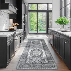 LBRO2M Boho Area Rug 6X9 Washable Rugs for Bedroom Low Piles Indoor Carpet, Non Slip Soft Rug for Living Room, Dining Room, Dark Gray Rug Foldable Pet Friendly Area Rugs (6'X9' Dark Gray)