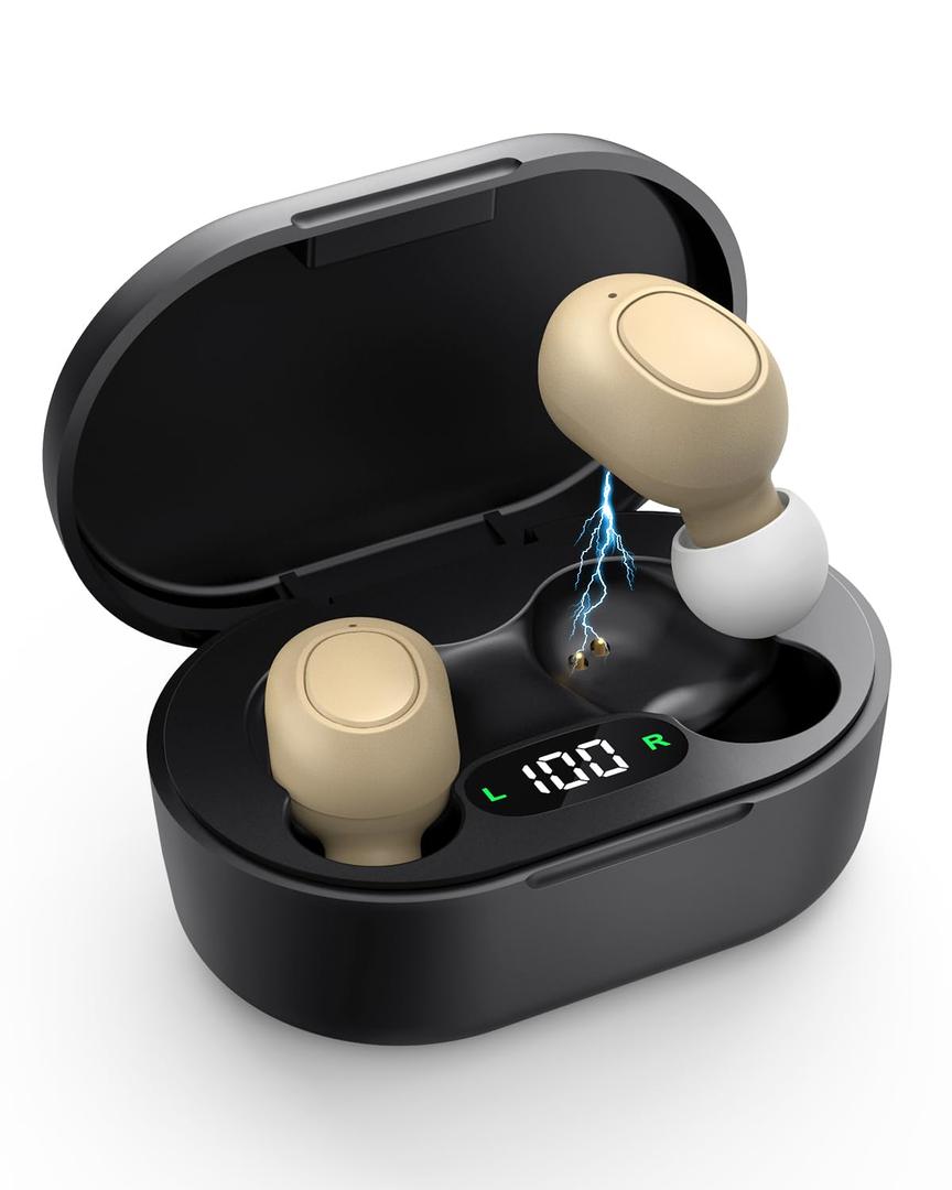Hearing Aids for Seniors - Hearing Aid Rechargeable for Hearing Loss with Intelligent Noise Reduction,Invisible Audien Hearing Amplifier with Volume Control and Portable Charging Case-Black