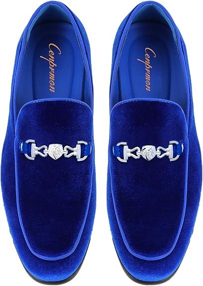 Cenprmon Men's Velvet Loafers, Various Colors, Suede Tuxedo Dress Shoes, Luxury Smoking Shoes, Party, Prom, Wedding, Comfortable Lightweight Shoes, 7.5