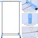 Fuyoooo Adjustable Pocket Chart Stand Stainless Steel Expandable Chart Stand with Casters Rolling Anchor Holder with 5 Rings for Classroom Home Educational Tools, Adjustable to 63 Inch(Blue), 35 to 63 Inches