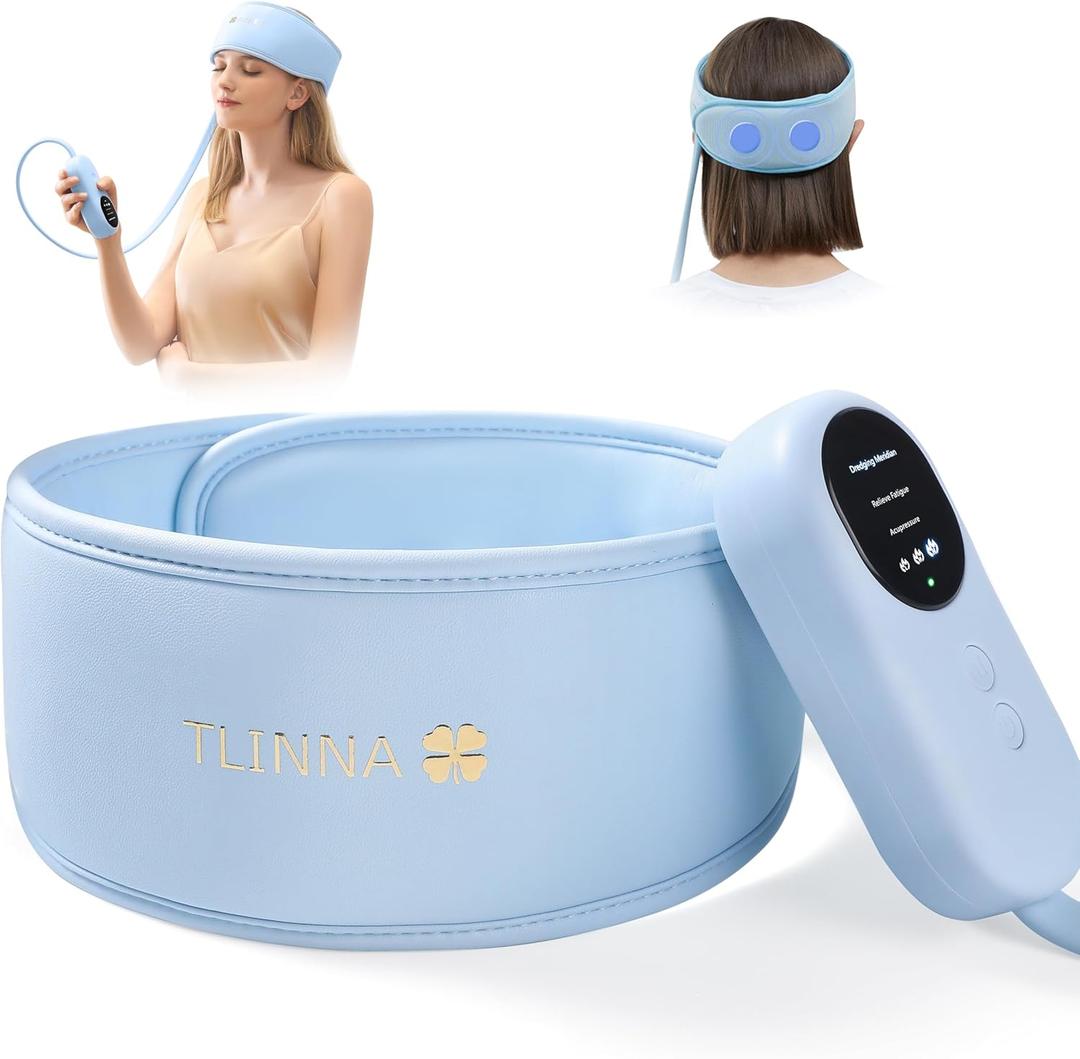 TLINNA Head Massager, Scalp Massager, Relief Headaches, Fatigue, Stress, Sleep aid, Hangover with Airbag Kneading, Constant Temperature Hot Compress for Head 100% Natural Sleep (Sky Blue)