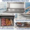 Boat Grill with Rod Holder Mount, 18/8 Stainless Steel Grill, Extra Large Cooking Area for 4-5 People, Fast & Even Heating, 12,000 BTU Propane Grill (Propane Excluded), Marine & Tabletop Portable