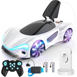 SIMREX Gesture Sensing Remote Control Car with Charging Dock - 360 Rotate Drift RC Stunt Car Toy, 40 Min Playtime, Dual Control, Spray Mist & LED Lights, Birthday Gift for Kids Boys GirlsWhite