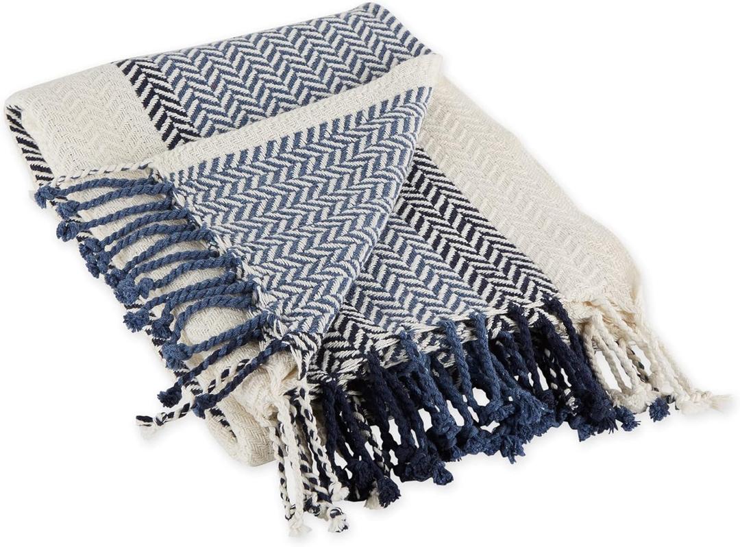 DII Striped Throw Collection Herringbone, 50x60, Navy