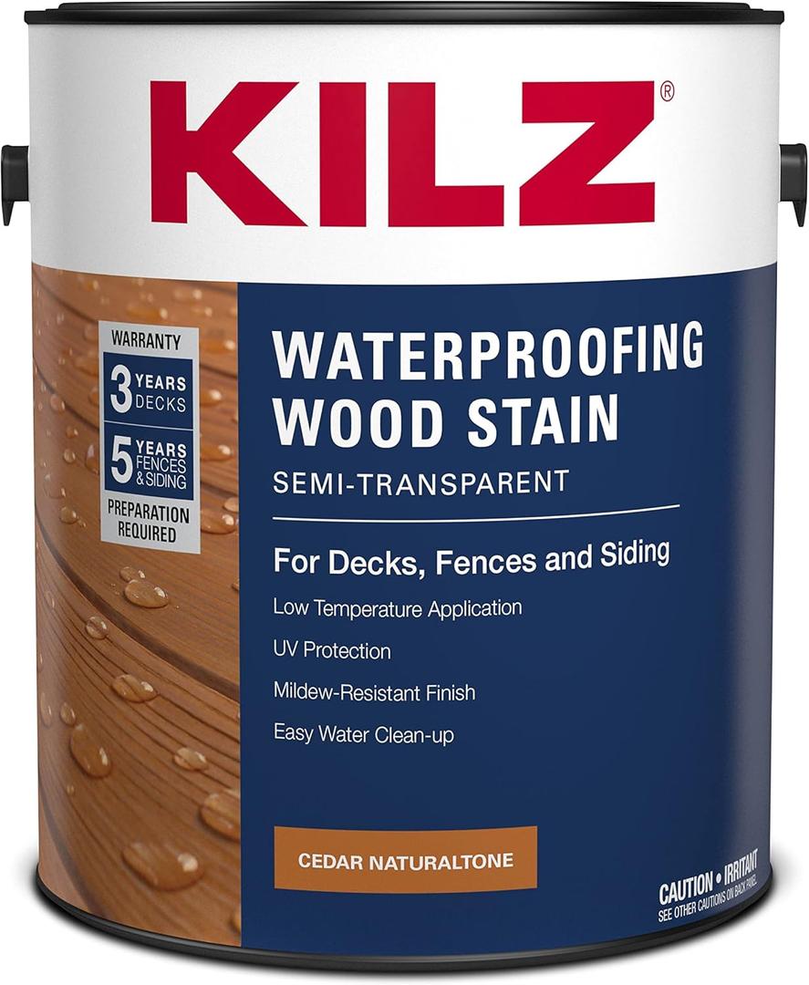 KILZ Waterproofing Wood Stain, Exterior, Semi-Transparent, Cedar, 1 Gallon