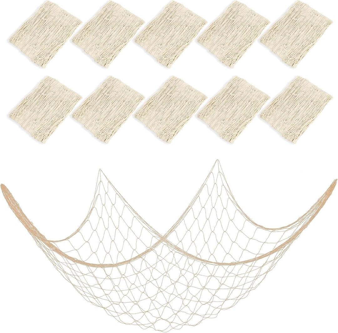 10 PCS Fishing Net Decor, 39.3778.74 Inch Fish Net Decorations Natural Fish Netting Cotton Nautical Wall Decor for Ocean-Themed Party Accessories, Beach Party Decorations and Photo Display