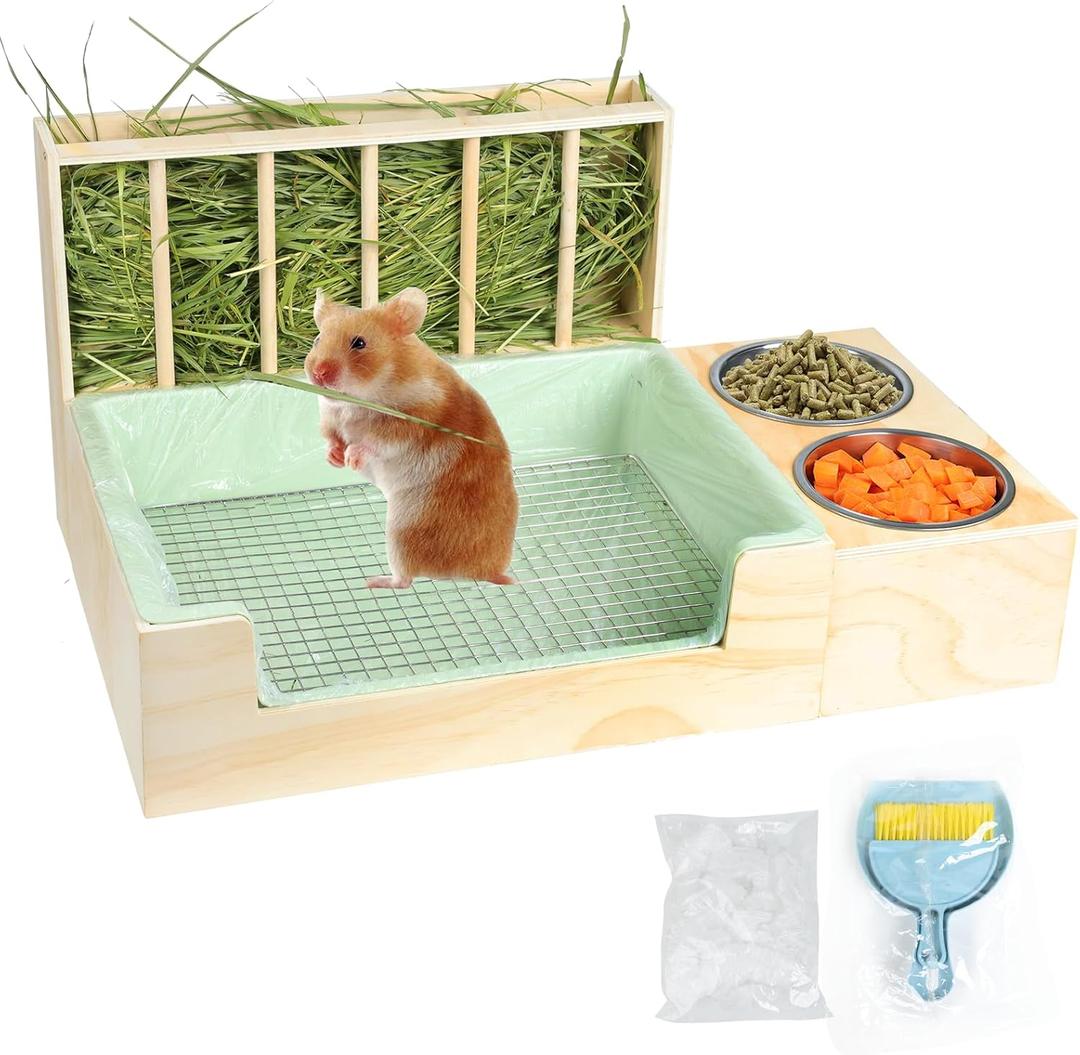 3-in-1 Steel Grids Rabbit Litter Box with Hay Feeder & Waste Collection  Bunny Toilet Training Kit, Large Plastic Potty for Rabbits, Guinea Pigs, Small Animals  Easy Clean, Durable, Odor Control