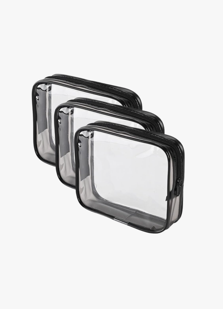 SIAM'S Clear Makeup Bag Waterproof Quart Size Bag,TSA Approved Toiletry Bag - Travel Makeup Cosmetic Bag for Women, Carry on Airport Airline Compliant Bag, 3 Pack (3, black)