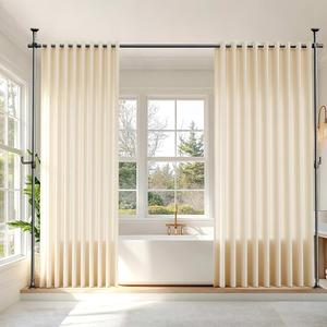 Seamless Room Divider Curtain Rod - No Drilling Space Partition Adjustable Privacy Separator 4-10ft(H) 32-80inch(W) Heavy Duty Temporary Wall Divider Floor to Ceiling Tension Rod, Black