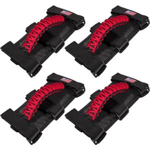4 x Roll Bar Grab Handles Grip Handle for Jeep Wrangler JK JKU JL JLU TJ YJ Sport Sahara Freedom Rubicon Unlimited Gladiator JT 1955-2023 UTV ATV Premium Paracord Interior Accessories US Flag (Red)