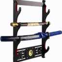 Sword Holder Katana Wall Mount - 4-Tier Tai Chi icon Velvet Padded Katana Holder Samurai Sword Display Rack Wand Lightsabe Wakizashi Sword Stand Display Hanger