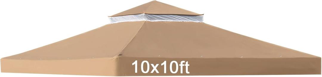 ShowyLive 10x10 Canopy Replacement Top - Gazebo Replacement Canopy, Replacement Canopy Top 10x10 Khaki