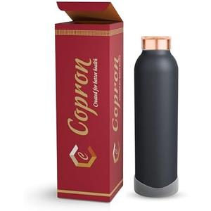 COPRON Pure Copper Water Bottle 30 oz 900 ml Leak Proof Ayurvedic 100% Copper Vessel - Drink More Water in Black Copper Bottle for Yoga, Daily Use