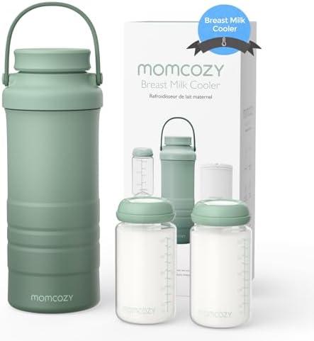 Momcozy 22oz Portable Breast Milk Cooler for Outdoor, Life Saver with 360° Total Cooling for 24 Hours, Larger Capacity Travel Breastmilk Chiller with 2pcs Baby Bottles for Breastmilk Storage, Green