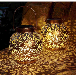 Set of 2 Solar Lanterns Outdoor Hanging Decorative Lights for Garden Patio Porch Decorations. (Bronze)