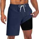 UNICOMIDEA Men Swim Trunks with Compression Liner 9 Inch Long Board Shorts (Blue, M)