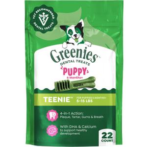 6 x Greenies Dog Treats Veterinarian-Recommended Natural Dental Puppy Treats Teenie Size, 6 oz. Pack, 22 Count (EXP 12/11/27)