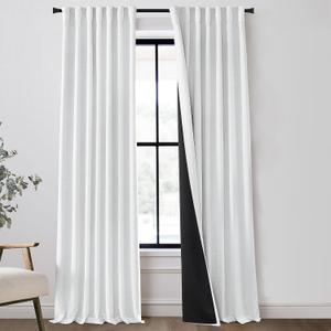 Navy Blue 100% Blackout Linen Curtains 96 Inches Long for Bedroom Living Room Textured Elegant Back Tab Black Out Room Darkening Thermal Insulated Soundproof 2 Panel Sets Dark Blue 52x96 8Ft