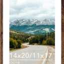 Wood 14x20 Picture Frame with 11x17 Mat Deep Brown, Display 11x17 with Mat or 14x20 Without Mat, Wood 14 by 20 Photo Frame, 14 x 20 Frame for Wall Hanging Display, Deep Brown