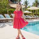 Little Bitty Girls Gingham Dress Sleeveless Checkered Peter Pan Collar Swing Kids Plaid Summer Sundress Party 2-7 Years (Red)