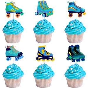 36 Pieces Roller Skates Cupcake Toppers for Boys - Sports Theme Party Dessert Picks, Roll Skating Birthday Party Baby Shower Gender Reveal Decorations Blue