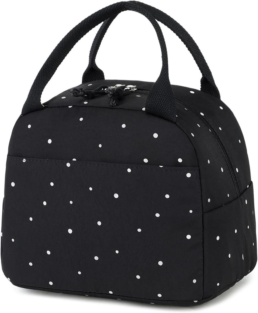 Bluboon Lunch Bag for Women Men Cute Lunch Tote Bags Reusable Insulated Lunch Box Large Capacity Reusable Insulated Cooler for Work Picnic or Travel (Polka Dot Black)