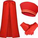 JcHrmers 3 Pcs Cartoon Costume Accessories Red Velvet Retro Hat Cape and Gloves for Men Women Halloween Cosplay Outfit