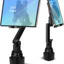 Cup Holder Car Tablet Mount for Truck, 360 Adjustable 15" Long 2-Arm Stand Holder for iPad Pro 12.9/11/10.5/9.7/Air/Mini 6/5/4, Galaxy Tab/Z Fold 6/5/4, iPhone 17/16/Pro, 4.7-12.9" Tab &Phone