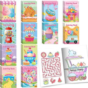 BenLouis 24 Pcs Sweet Mini Coloring Books Kids Candyland Donut Ice Cream Party Favors Small Activity Books Bulk for Kids Treats Desserts Birthday Goodie Bags Stuffers Return Gifts Classroom Travel