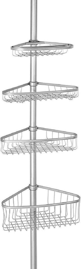 HKYH Metal Wire Tension Rod Corner Shower Caddy, Adjustable 5'-9' Pole a Bathroom organizer Bathroom accessories Bathroom storage Shower organizer Corner shelf Shower curtain rod